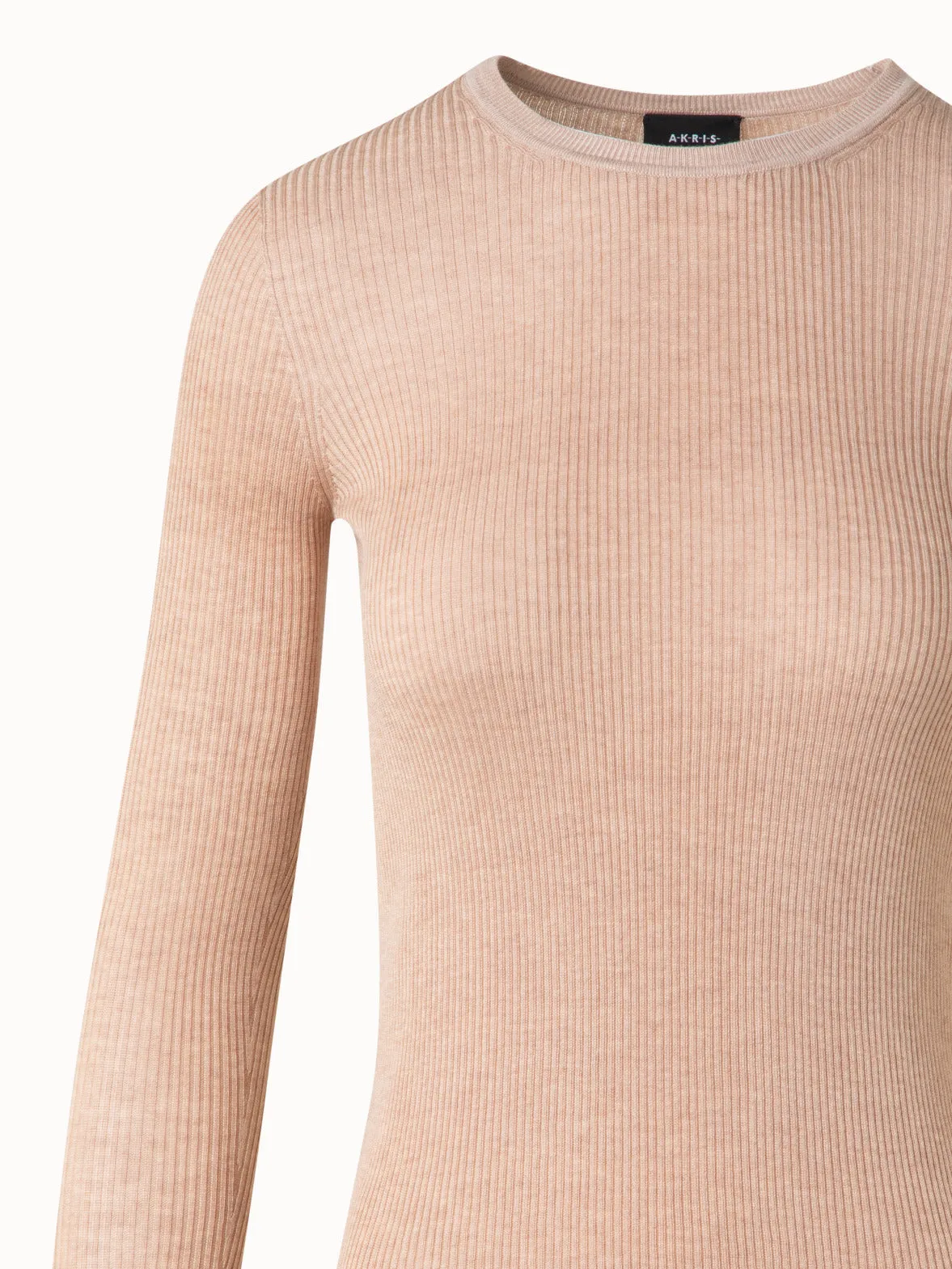 Seamless Rib Silk Cotton Knit Crew Neck Sweater