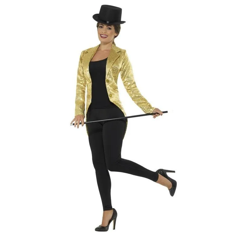 Sequin Tailcoat Jacket, Ladies Gold