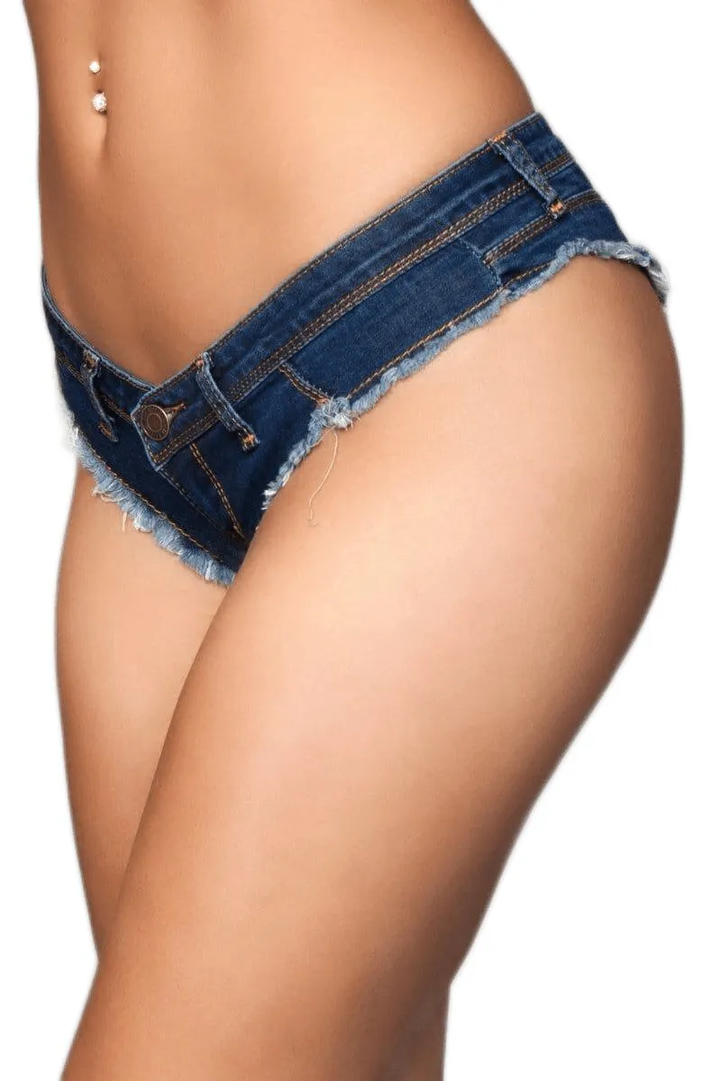 Sexy Buns Out Cheeky Shorts in Dark Denim Wash