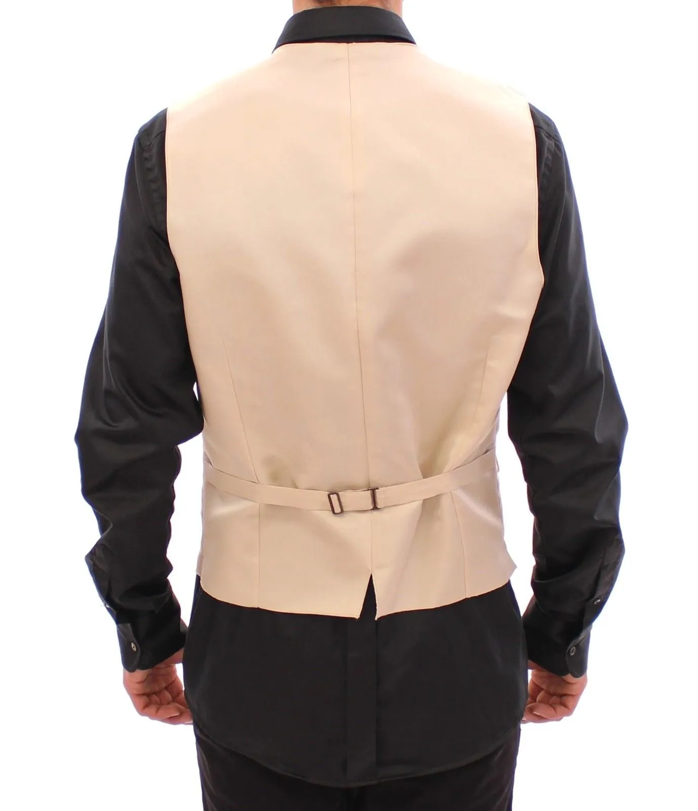 Shiny Beige Silk Button Front Dress Vest