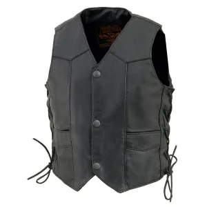 SIDE/LACE SH2011L Kids Black Classic Side Lace Three Snap Leather Vest