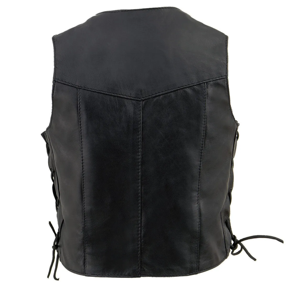 SIDE/LACE SH2011L Kids Black Classic Side Lace Three Snap Leather Vest