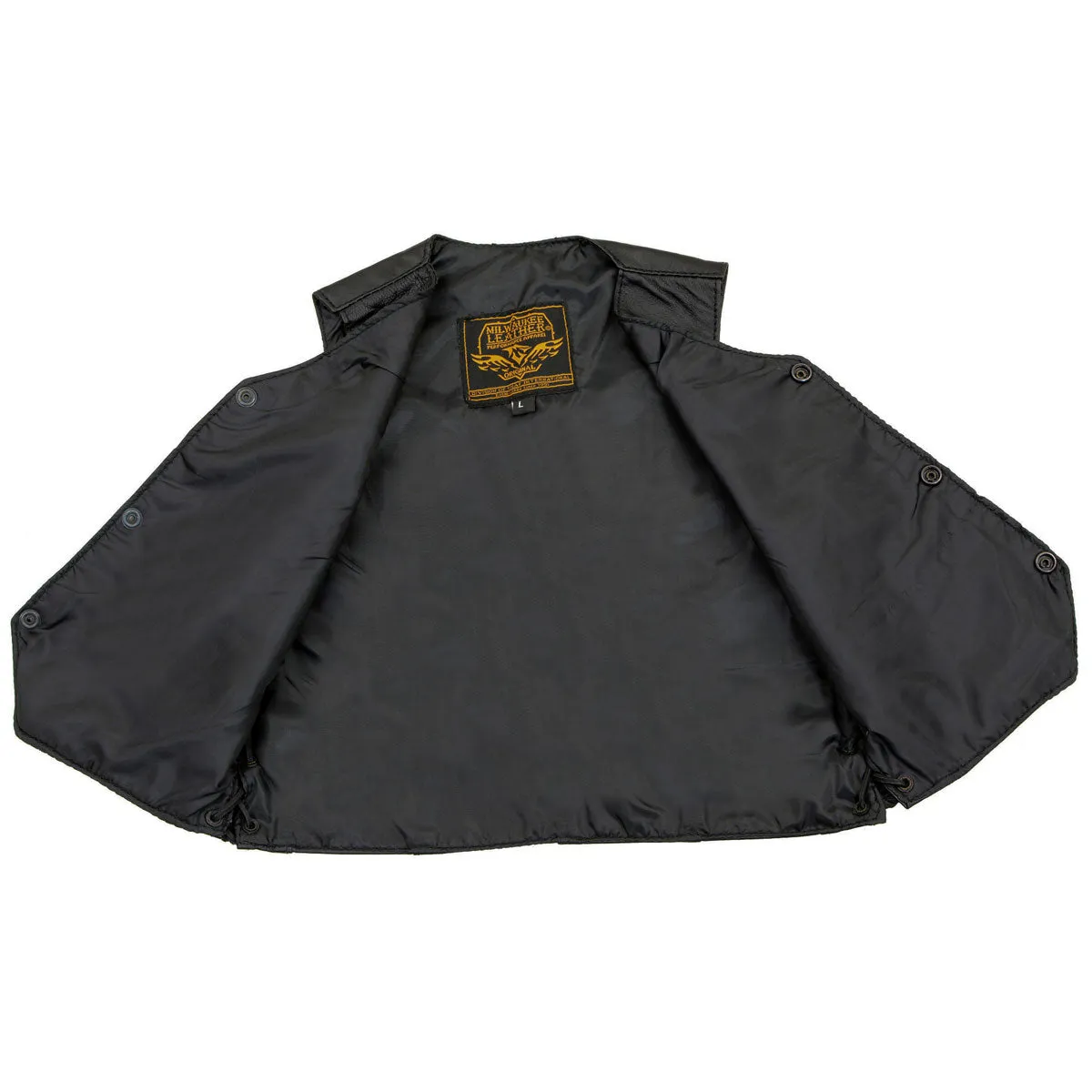 SIDE/LACE SH2011L Kids Black Classic Side Lace Three Snap Leather Vest