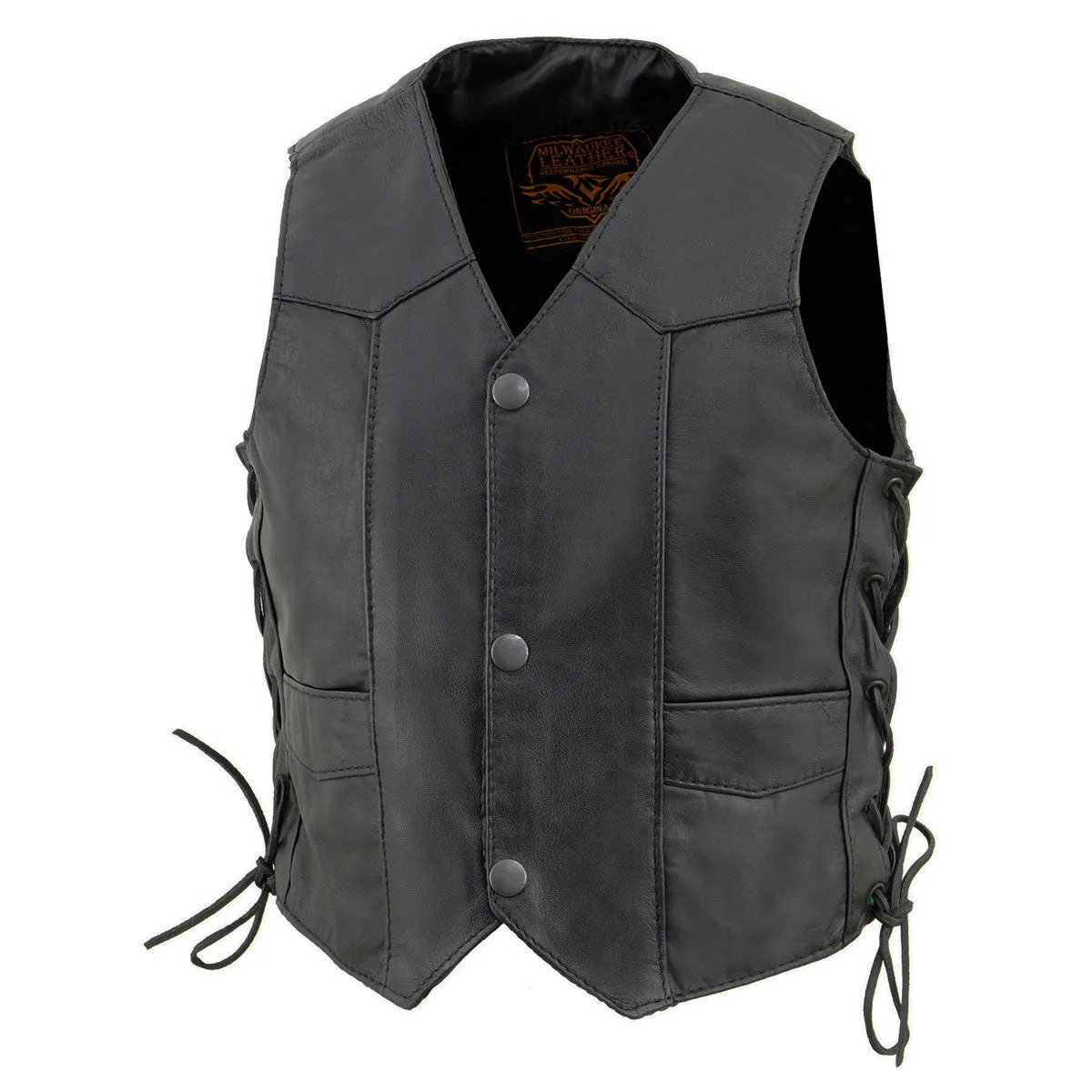 SIDE/LACE SH2011L Kids Black Classic Side Lace Three Snap Leather Vest
