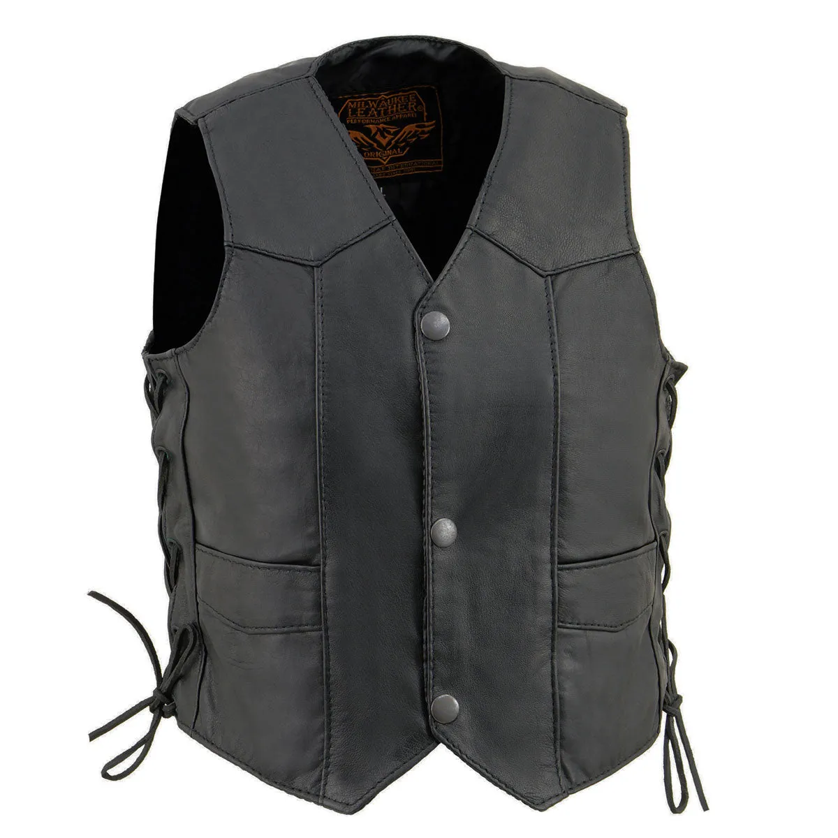 SIDE/LACE SH2011L Kids Black Classic Side Lace Three Snap Leather Vest