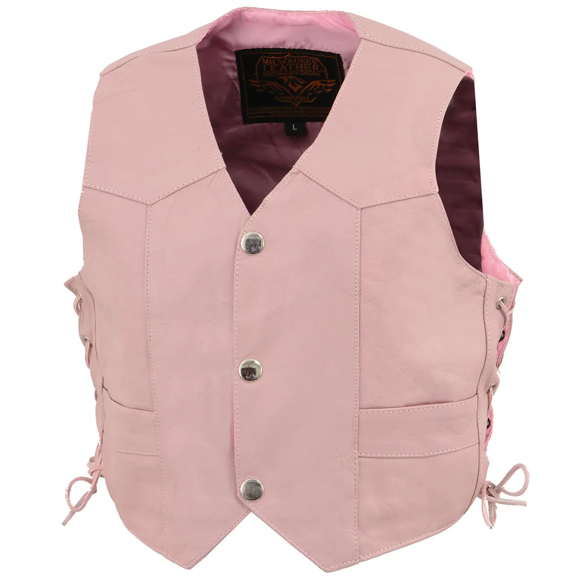 S/L SH2011LPNK Girls Pink Classic Three Snap Leather Vest
