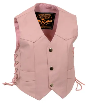S/L SH2011LPNK Girls Pink Classic Three Snap Leather Vest