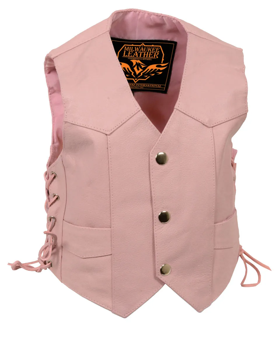 S/L SH2011LPNK Girls Pink Classic Three Snap Leather Vest