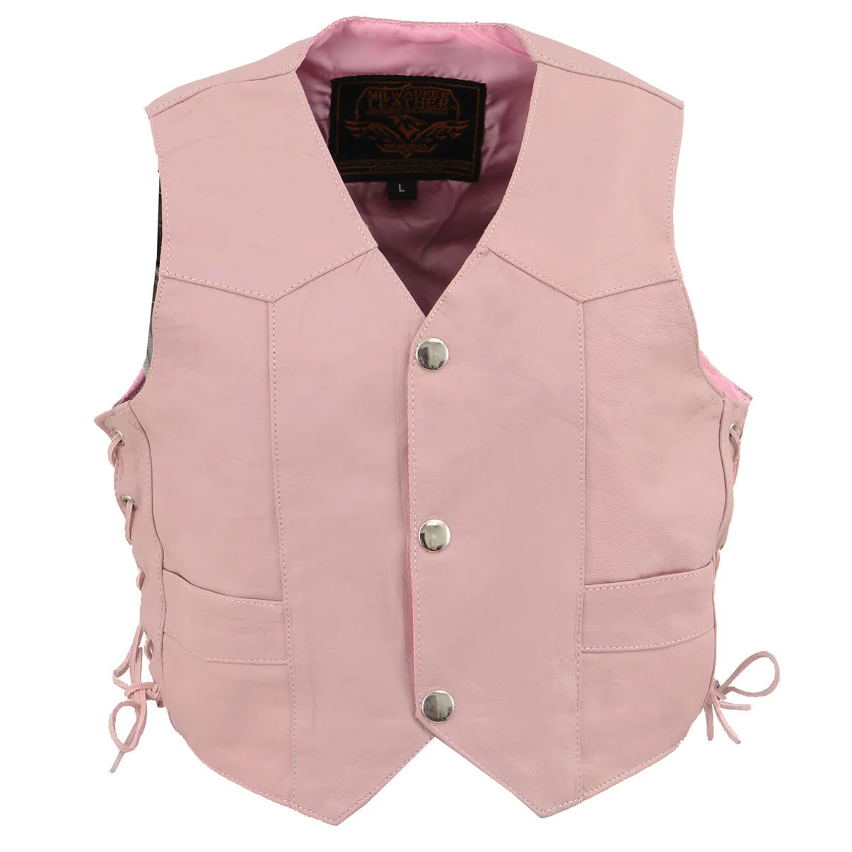 S/L SH2011LPNK Girls Pink Classic Three Snap Leather Vest