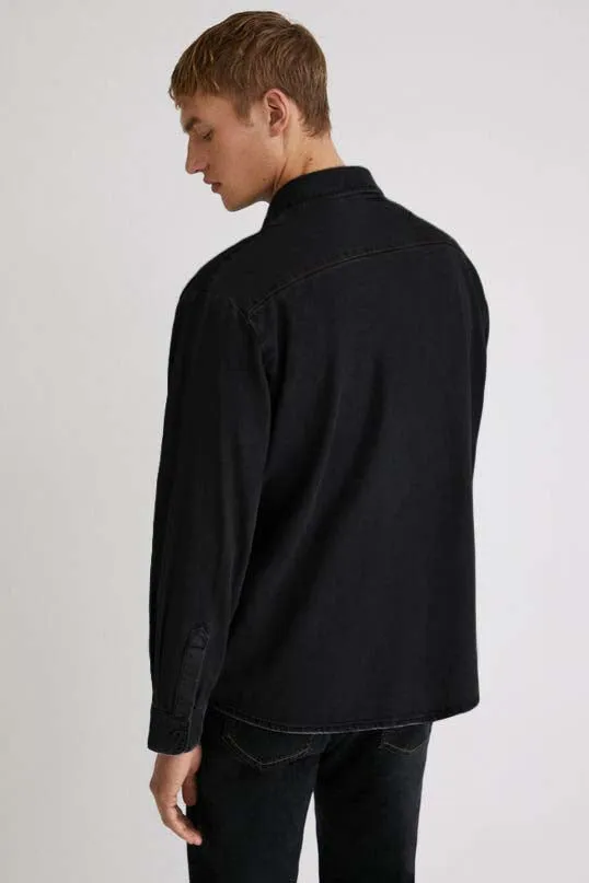 Solid Black Denim Shirt