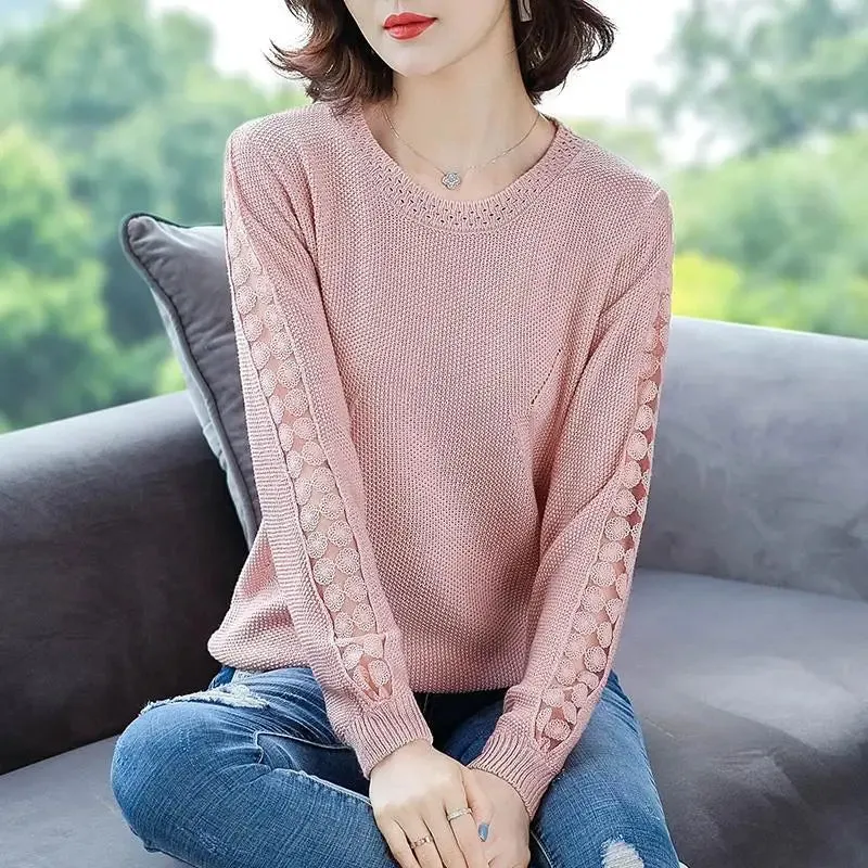 Stitching Lace Base Knitted Casual Sweater