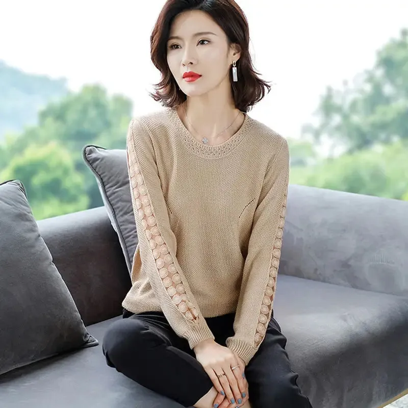 Stitching Lace Base Knitted Casual Sweater