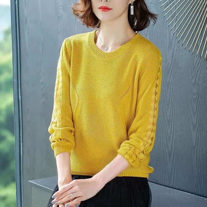 Stitching Lace Base Knitted Casual Sweater
