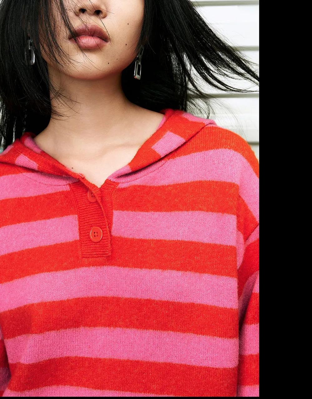 Striped Hooded Knitted T-Shirt