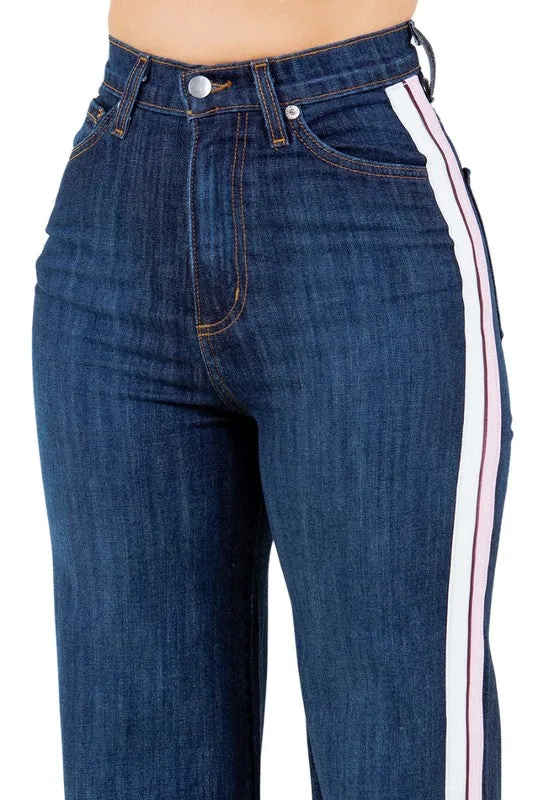 Striped Wide Leg Pant in Dark Denim 33" Inseam