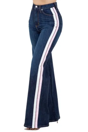 Striped Wide Leg Pant in Dark Denim 33" Inseam