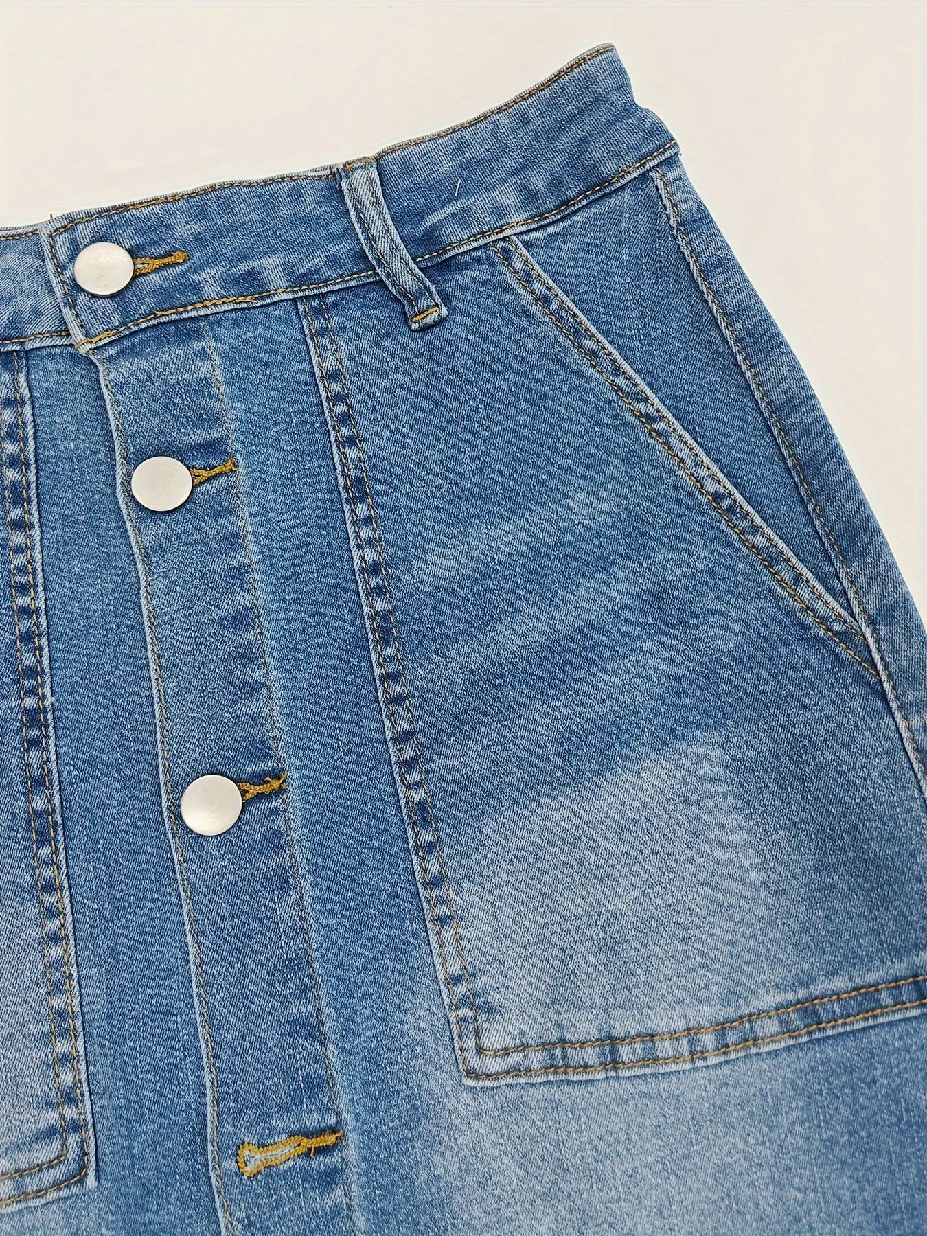 Stylish High-Waisted Stretchy Denim Skirt for Women - Elegant Casual Streetwear Fashion with Button-Fly, High-Slit, Comfortable Fit, and Versatile Style for Daily Wear - Perfect for Work, Date Night, or Weekend Outings