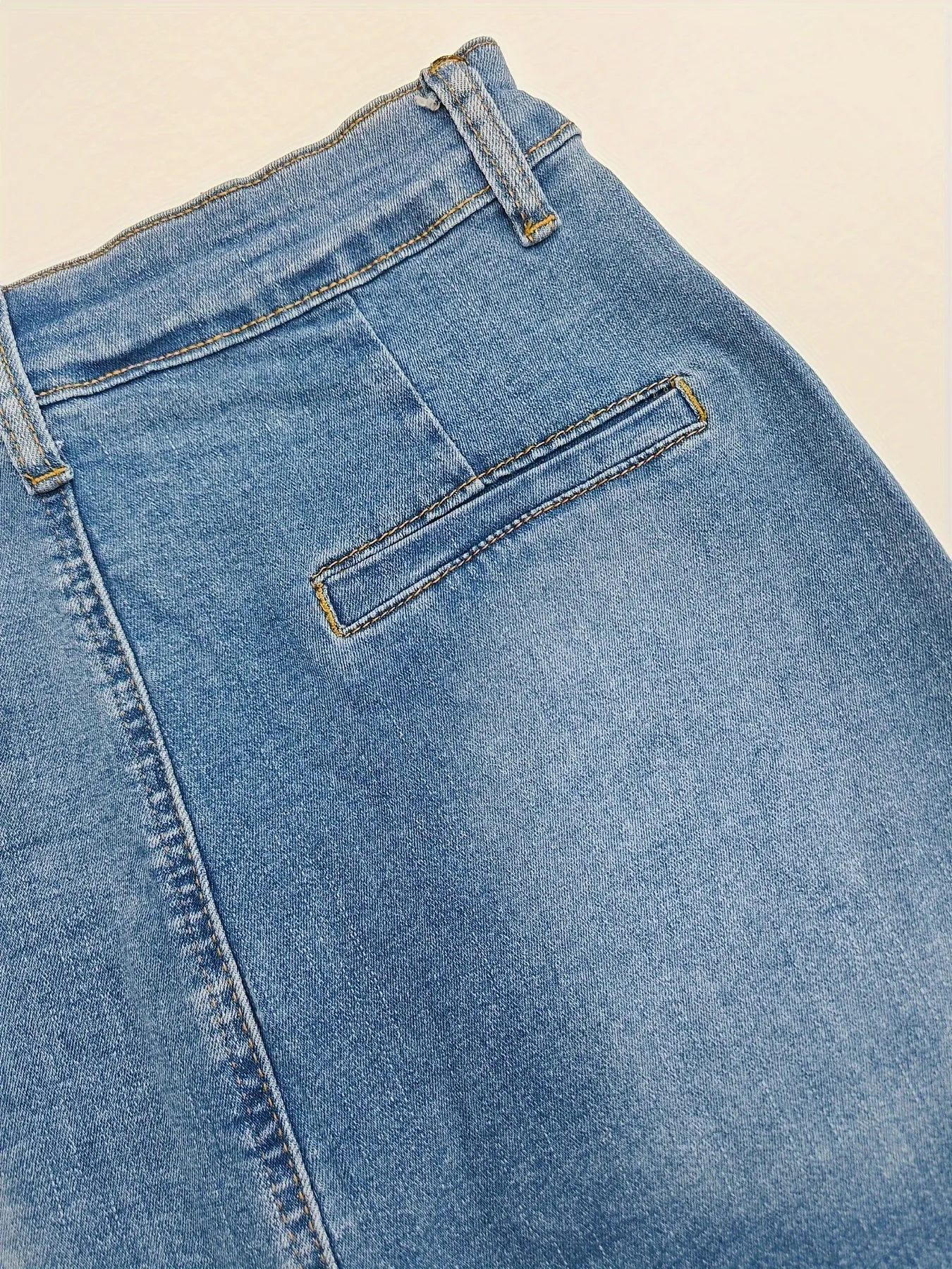 Stylish High-Waisted Stretchy Denim Skirt for Women - Elegant Casual Streetwear Fashion with Button-Fly, High-Slit, Comfortable Fit, and Versatile Style for Daily Wear - Perfect for Work, Date Night, or Weekend Outings