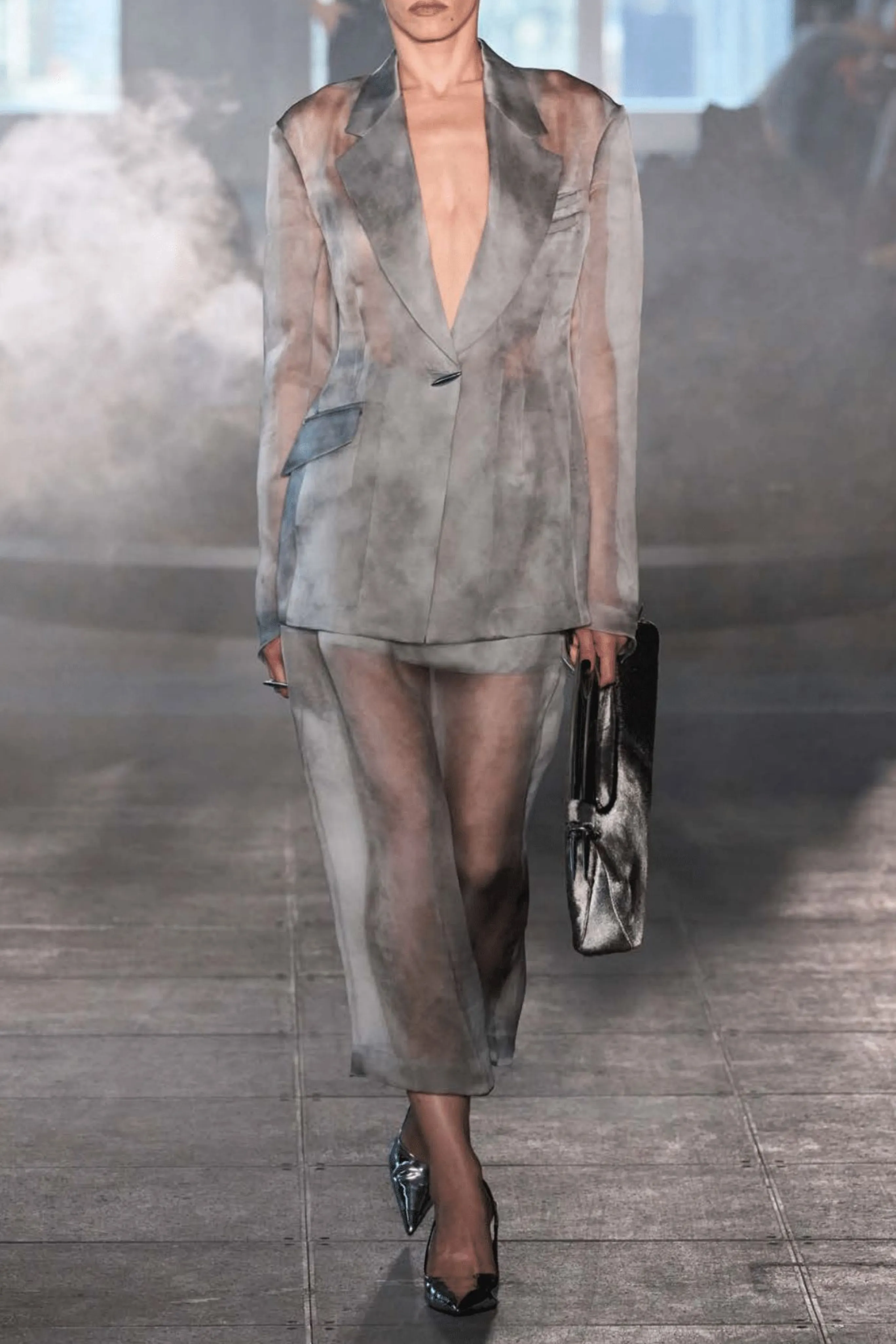 Tailored Blazer in Fog Silk Organza