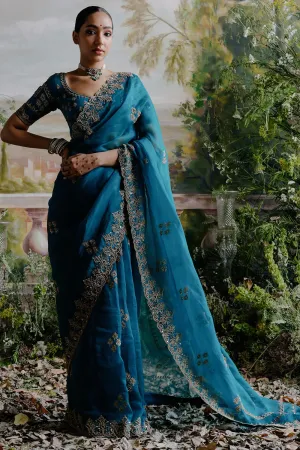 Teal Green Organza Saree Set