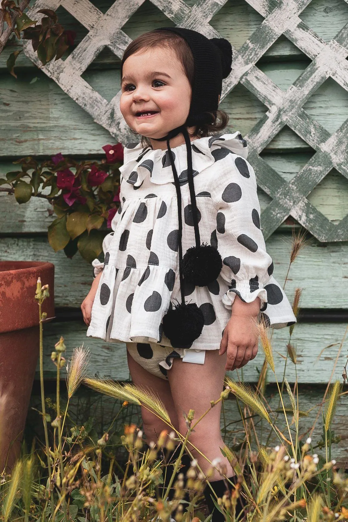 Triple Pom Pom Knitted Bonnet