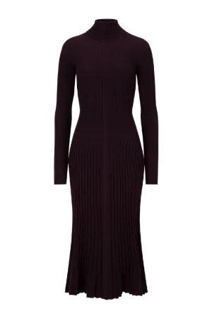 Turtleneck Pleated Wool Midi Dress | Garnet