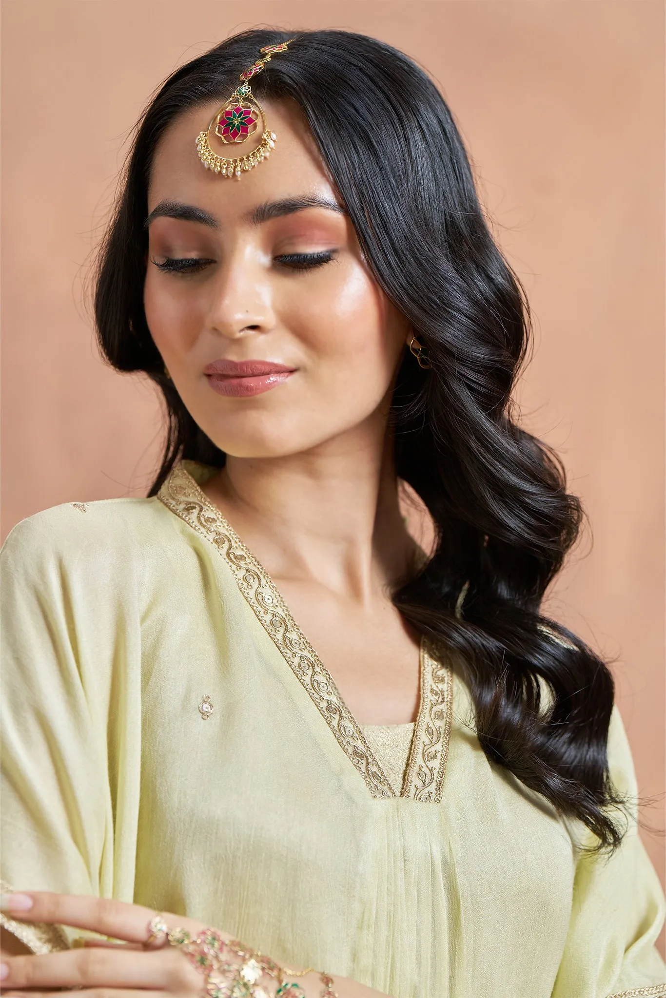 Tussar Silk Co-Ord Set - Lime Green