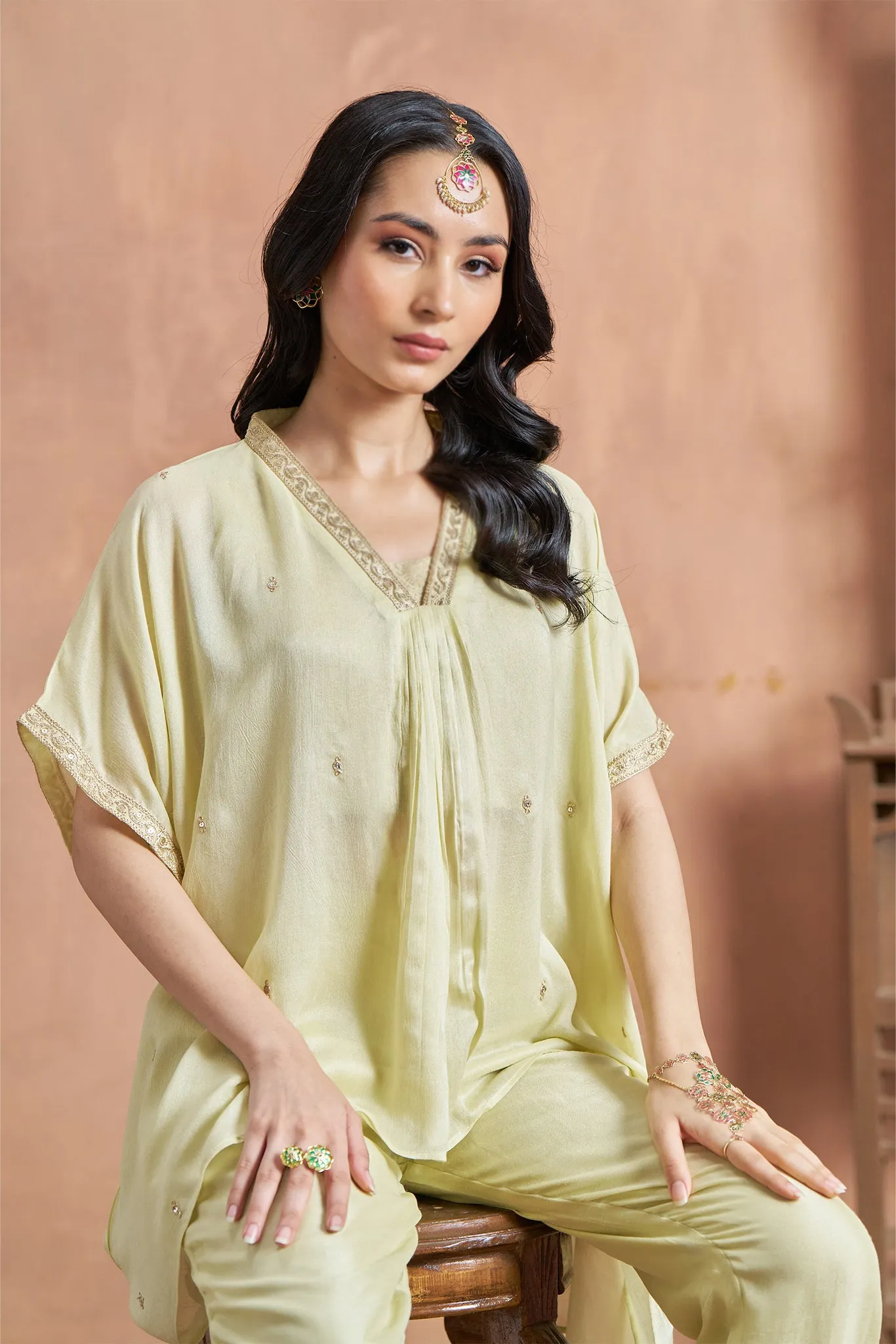 Tussar Silk Co-Ord Set - Lime Green