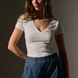 V Neck Cropped Tee - White