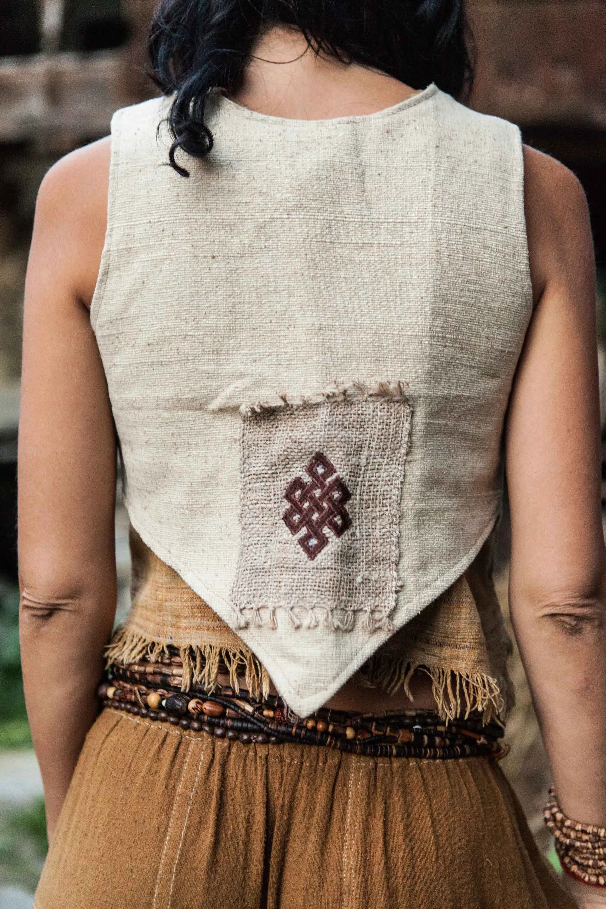 Vest With Embroidery Patch ~ Handwoven Raw Silk