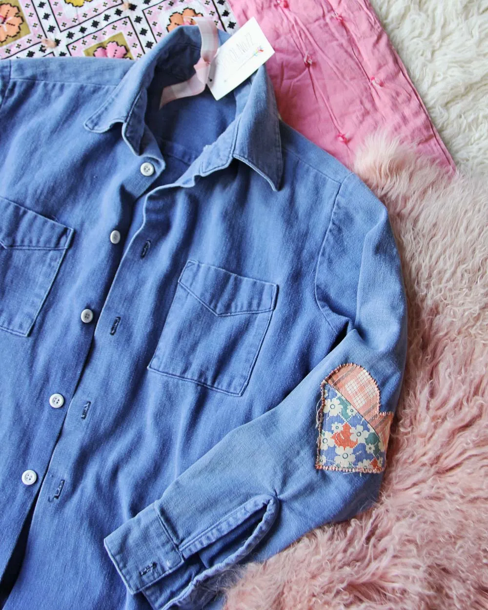 Vintage Quilted Heart Denim Top #4