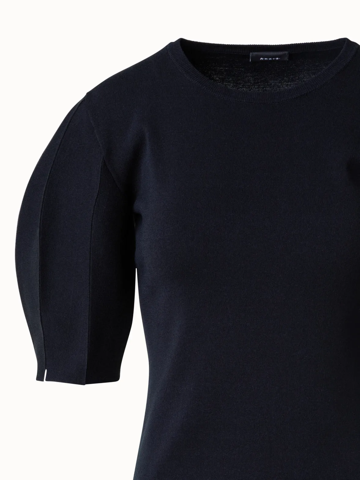 Volume Sleeve Silk Cotton Stretch Pullover