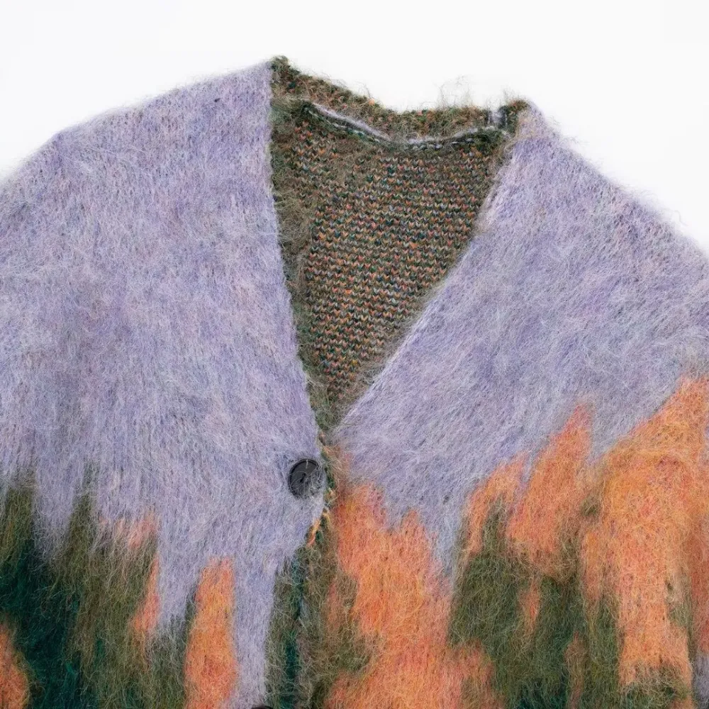 Women's American Scenery Contrast Color Knitted Cardigan