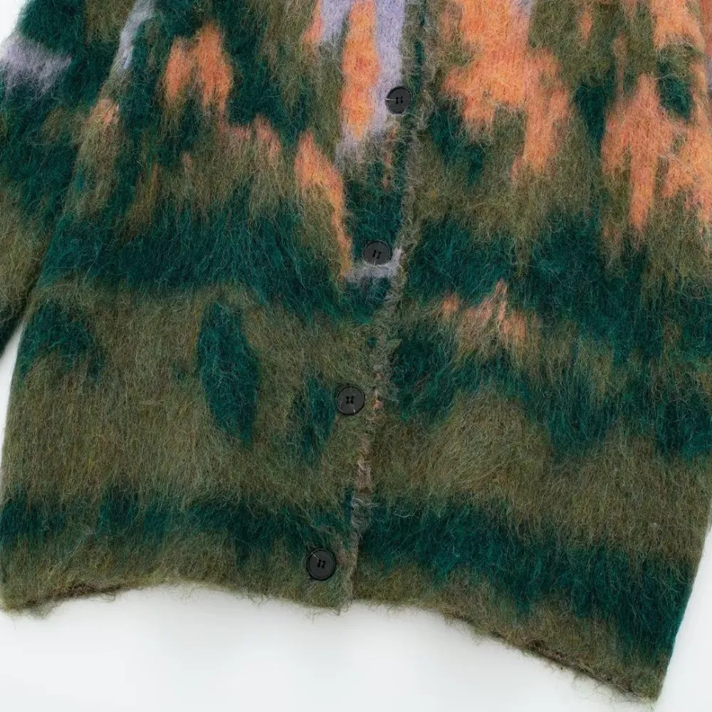 Women's American Scenery Contrast Color Knitted Cardigan