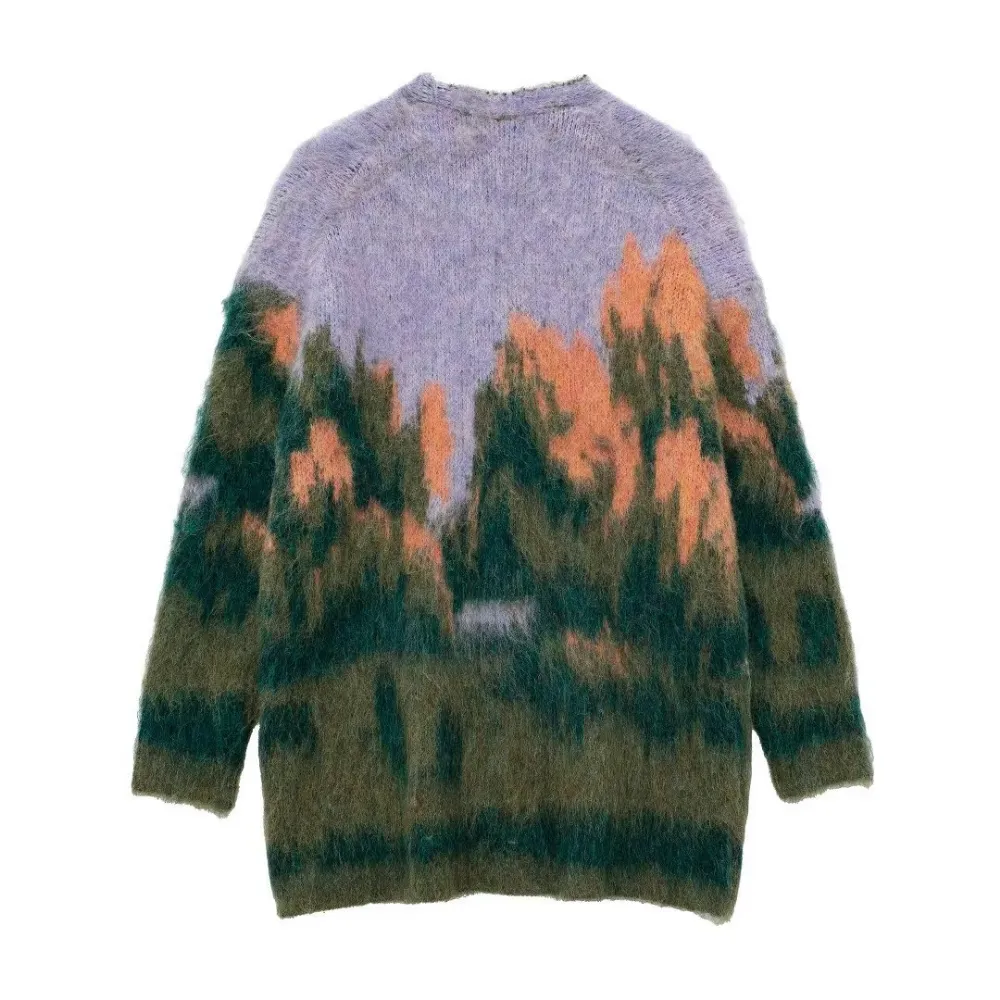 Women's American Scenery Contrast Color Knitted Cardigan