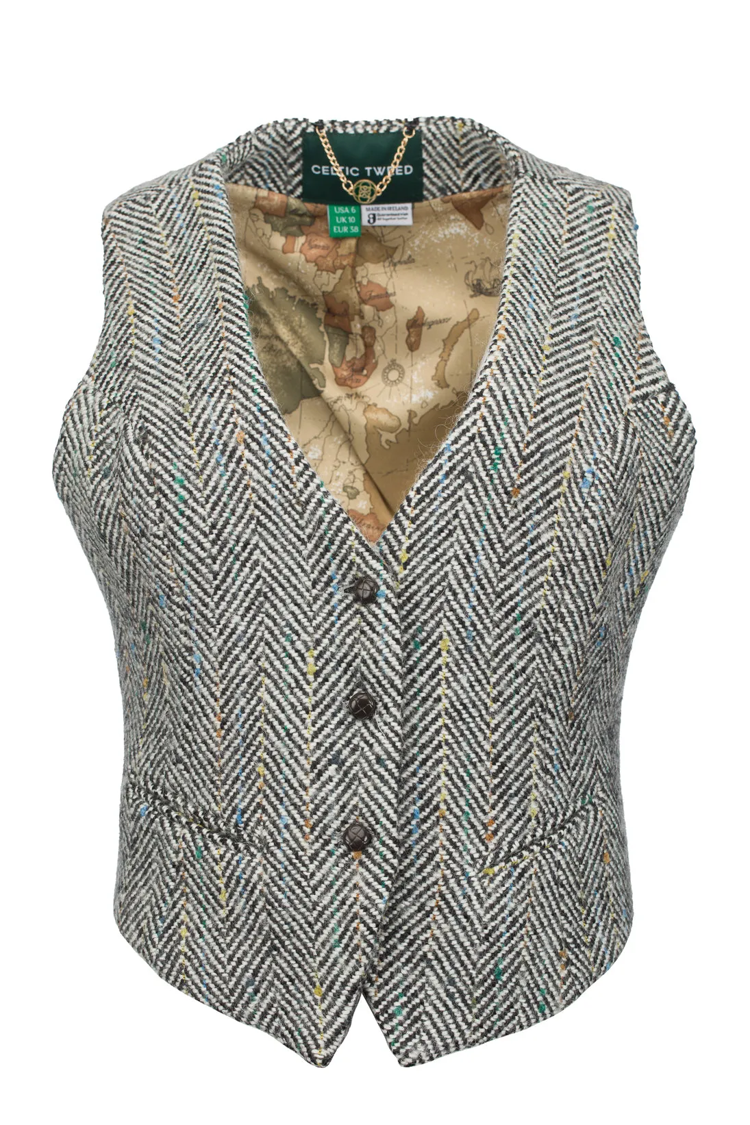 Women's Black & White Herringbone Waistcoat & Vest