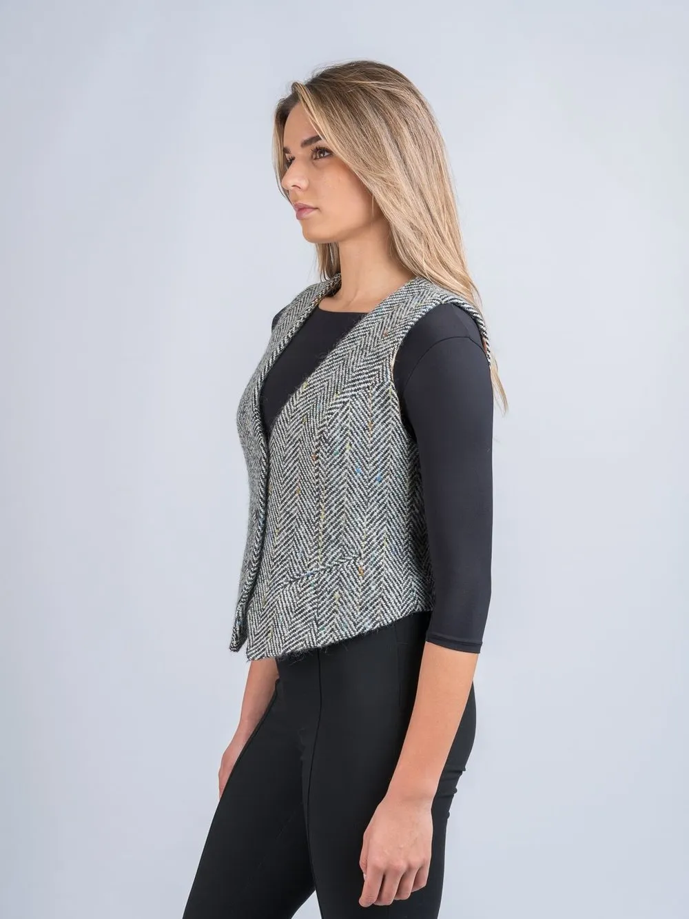 Women's Black & White Herringbone Waistcoat & Vest