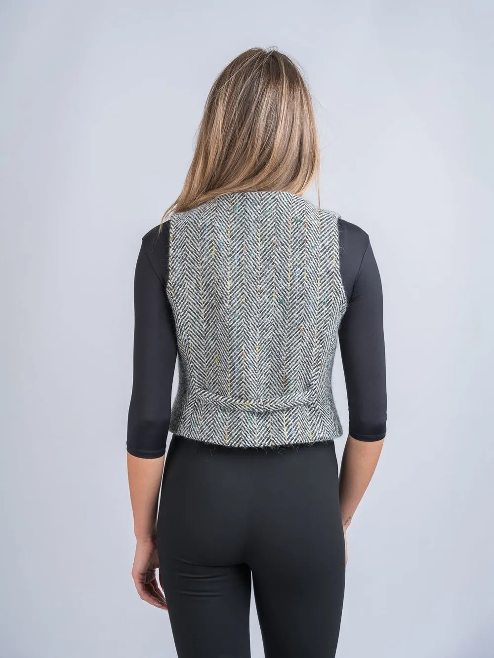 Women's Black & White Herringbone Waistcoat & Vest