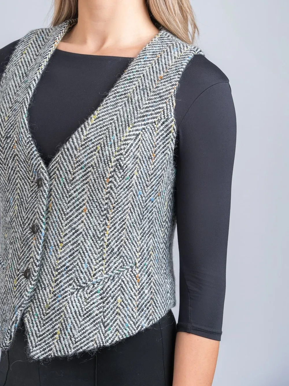 Women's Black & White Herringbone Waistcoat & Vest
