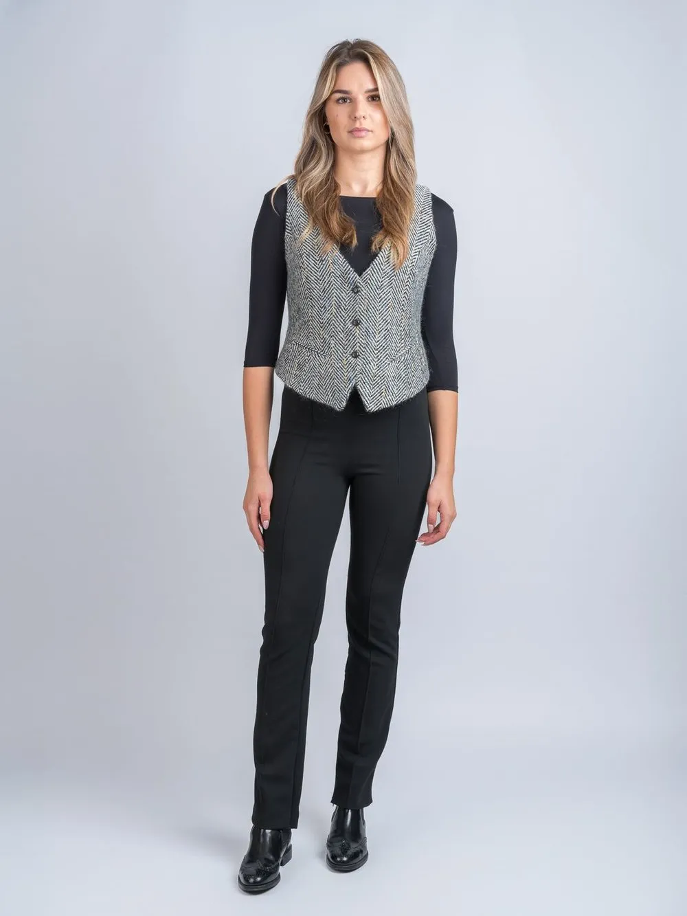 Women's Black & White Herringbone Waistcoat & Vest