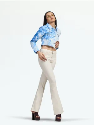 Women's Blue Tie-Dye Sochi Regular Crop Cotton Jacket
