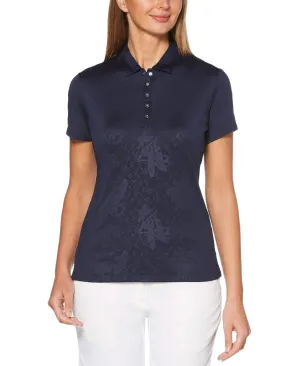 Womens Embossed Floral Polo