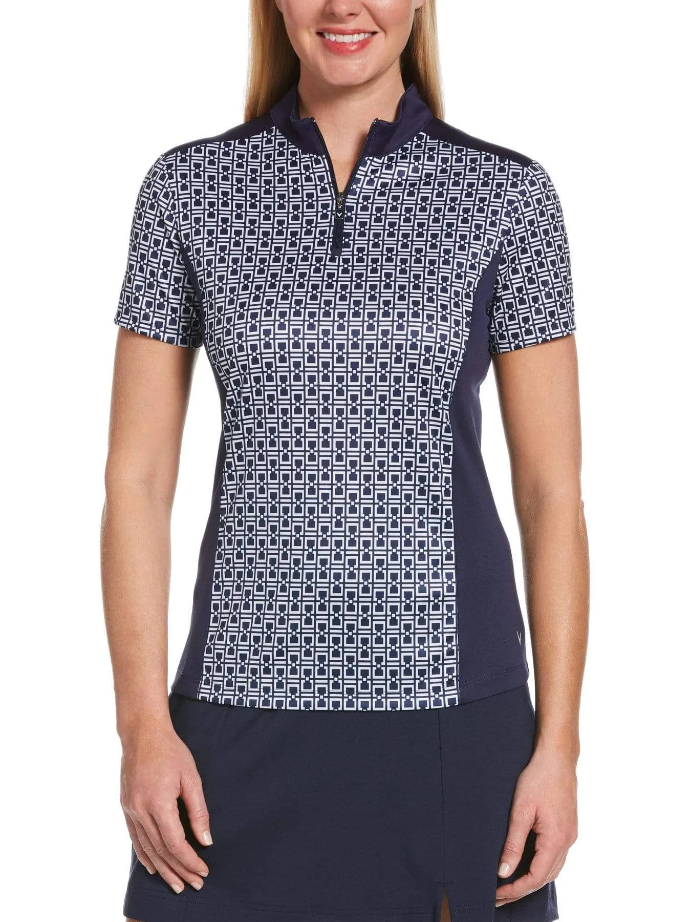 Womens Geo Print Polo with Mock Collar