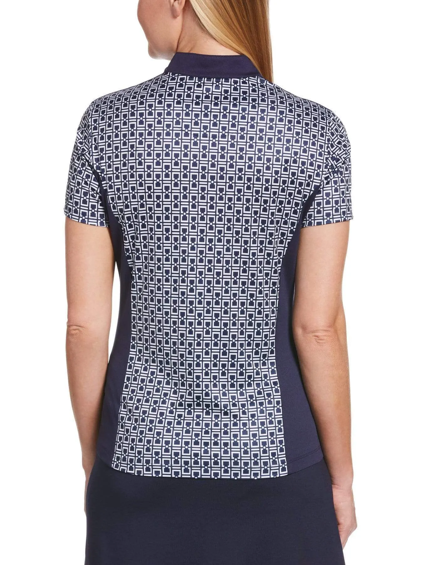 Womens Geo Print Polo with Mock Collar