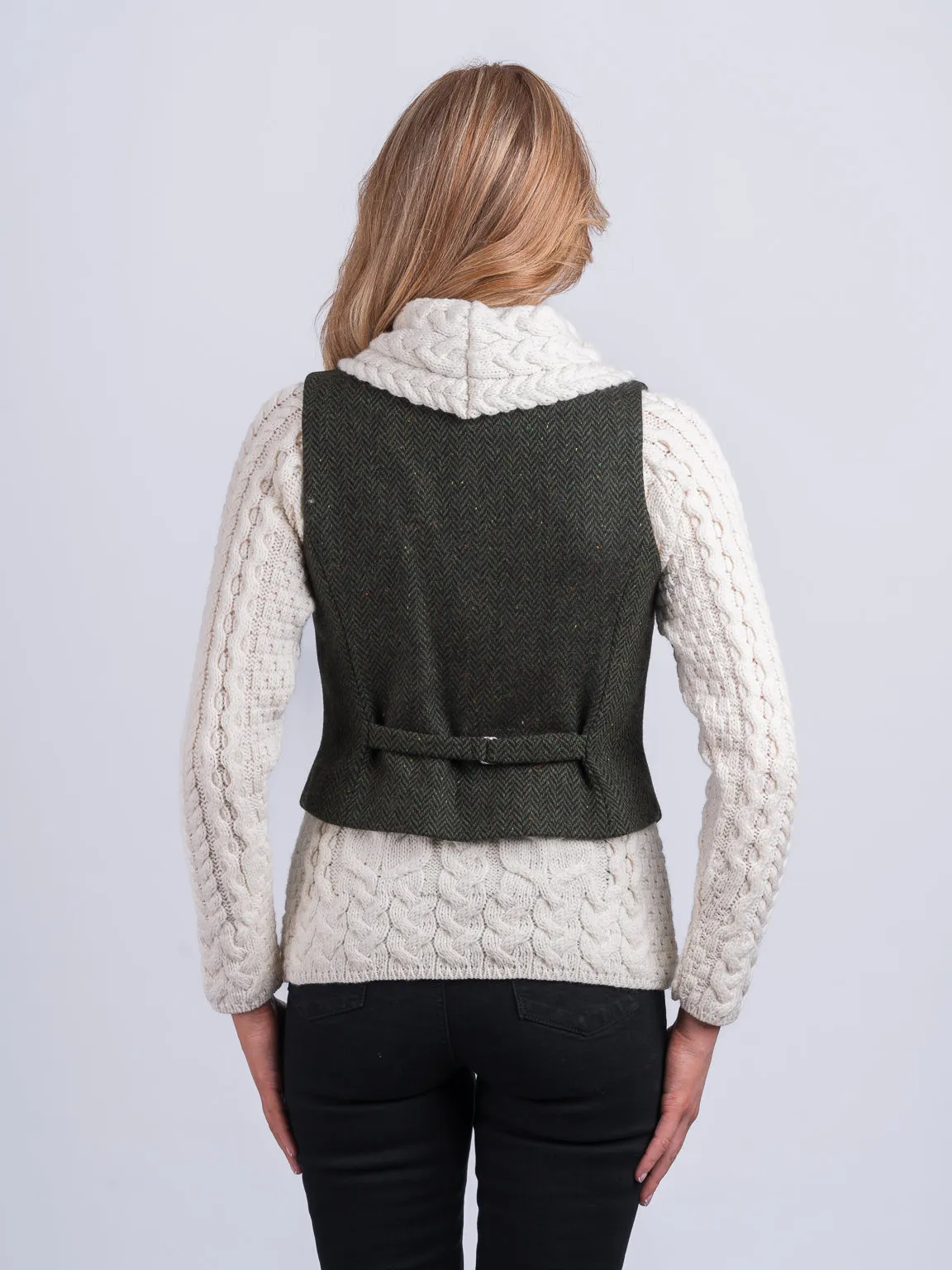 Women's Green Tweed Herringbone Waistcoat