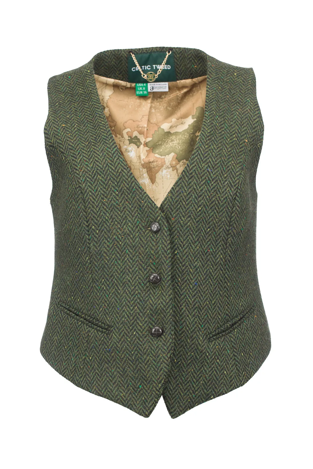 Women's Green Tweed Herringbone Waistcoat