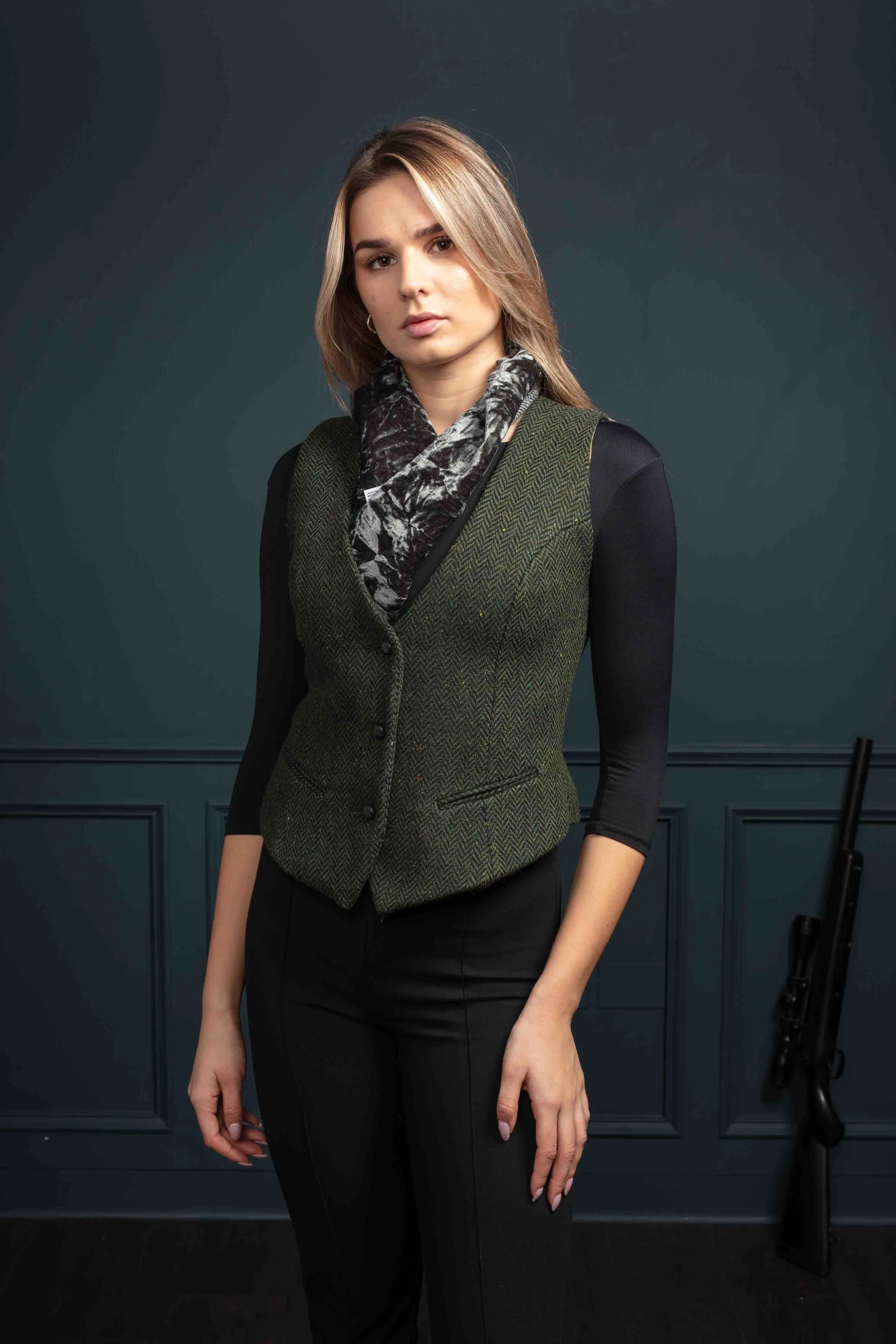 Women's Green Tweed Herringbone Waistcoat