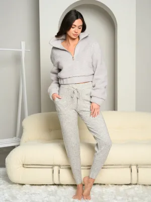 WOMEN'S KNITTED POCKETS SELF TIE JOGGER PANTS