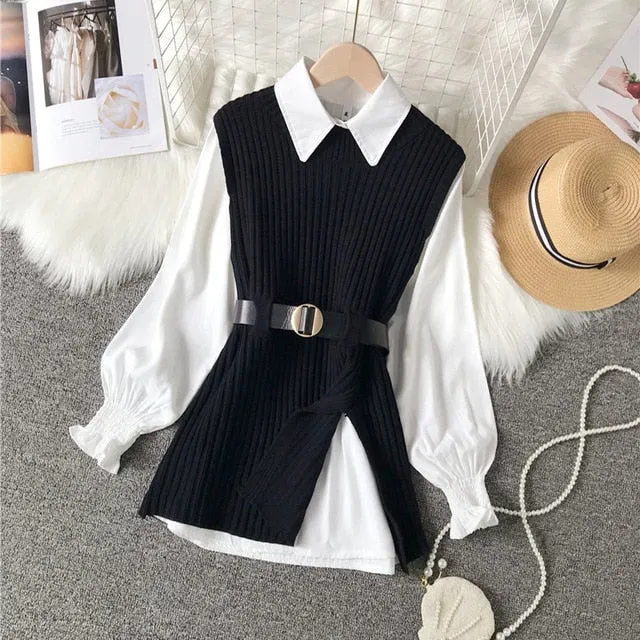 women's lantern sleeve shirt knitted