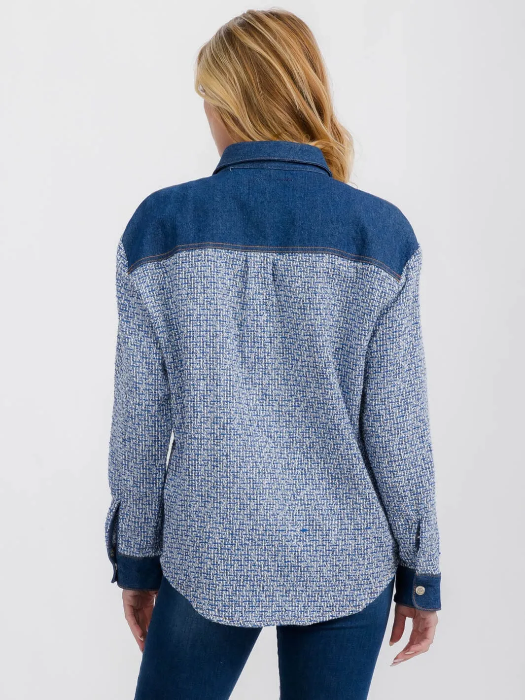 WOMEN'S LONG SLEEVE BUTTON CLOSURE CONTRAST DENIM JACKET